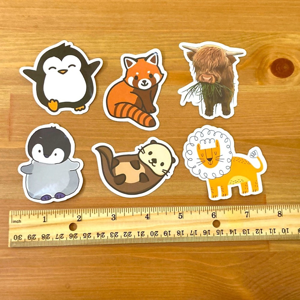 10/$10 or $1 BUNDLE: 6 WATERPROOF Random Adorable Animal Stickers 🐂 🐧 🦦 🦁